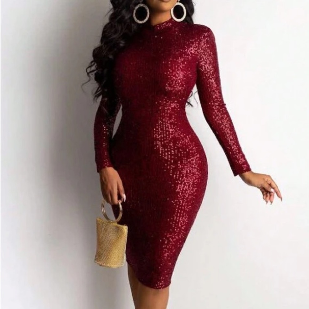 Mock Neck Sequin Bodycon Dress